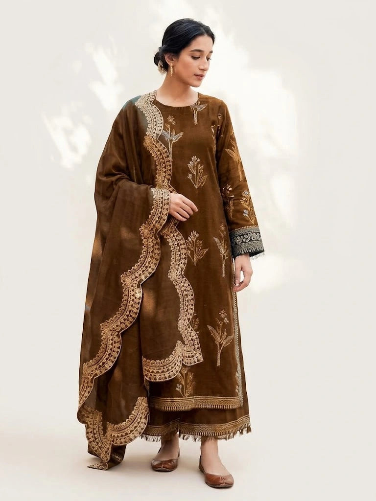 Embroidered Dhnak Soft Fabric 3-Piece Suit|E147